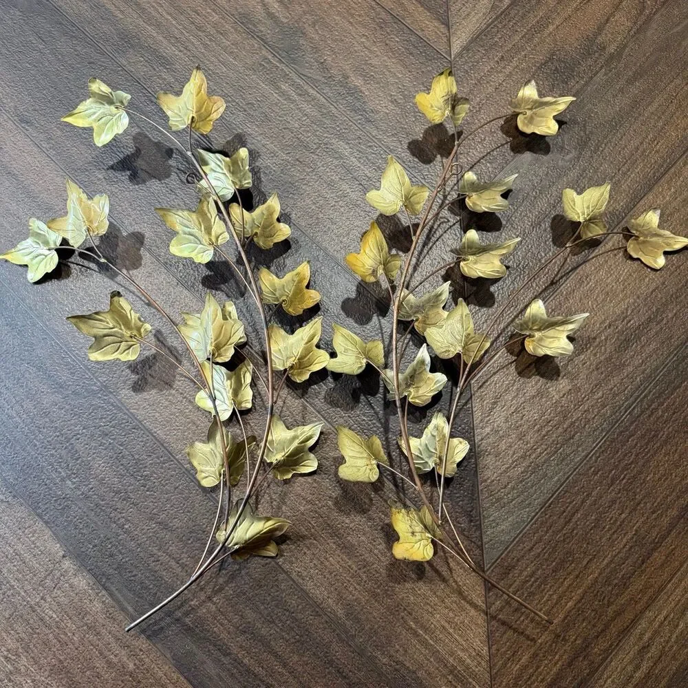 Vintage MCM Home Interiors Homco Gold Tone Leaf Wall Hanging Decor Set of 2